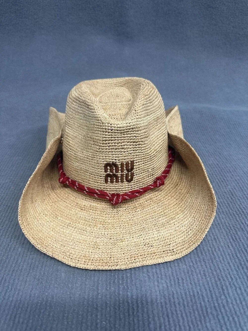 Miu Miu Natural Straw Cowboy Hat with Red Band - Picture 1 of 4